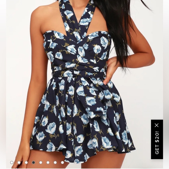 Lulus Elevated energy navy blue floral print convertible romper - Picture 2 of 12